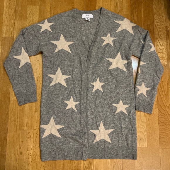 Magaschino 100% cashmere open cardigan with pearl white against a mink gray - Picture 5 of 6